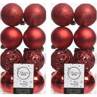 32x Kunststof kerstballen mix kerst rood 6 cm kerstboom versiering/decoratie   -