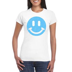 Verkleed T-shirt voor dames - Smile Emoticon - wit - carnaval/foute party - feestkleding