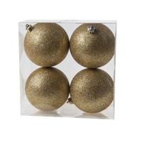 4x Kerstballen - kunststof - goud - glitter - 10 cm