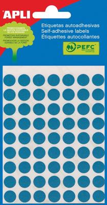 Apli ronde etiketten in etui diameter 10 mm, blauw, 315 stuks, 63 per blad (2052)