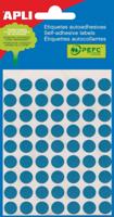 Apli ronde etiketten in etui diameter 10 mm, blauw, 315 stuks, 63 per blad (2052)