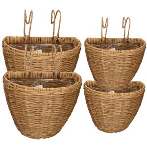 Set van 4x stuks balkonmanden/plantenmanden/plantenbakken bruin rotan 42 en 38 cm