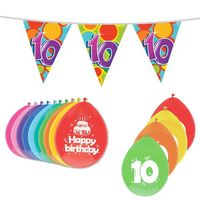 Leeftijd verjaardag thema 10 jaar pakket ballonnen/vlaggetjes - Feestpakketten - thumbnail