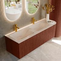 Badmeubel Mondiaz Kurve-Dlux | 145 cm | Meubelkleur Ruby | Wastafelkleur Meli | Solid surface | Dubbel / Links spoelbak | 2 kraangaten