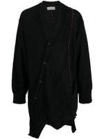 Yohji Yamamoto cardigan en laine à coutures contrastantes asymétriques - Noir - thumbnail