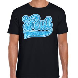 Verkleed T-shirt heren - FOUT - zwart - blauw panter look letters - fout/goud/stout