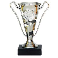 Luxe trofee/prijs beker met sierlijke oren - zilver - kunststof - 17 x 11 cm