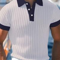 Bon&Bon Men's Colorblock Knit Polo - Short Sleeve Rib-Knit Sweater XS