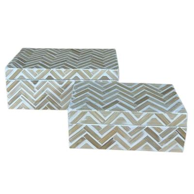 Set decoratieve dozen Home ESPRIT Wit Bruin Hars Bamboe 30 X 16 X 12 CM (2 Stuks)