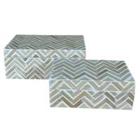 Set decoratieve dozen Home ESPRIT Wit Bruin Hars Bamboe 30 X 16 X 12 CM (2 Stuks)