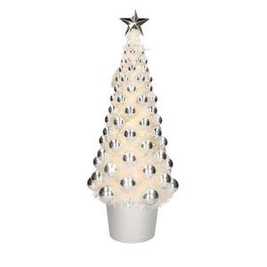 Complete kerstboom met ballen en lichtjes zilver 60 cm