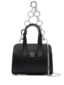 Philipp Plein sac cabas satiné à plaque logo - Noir