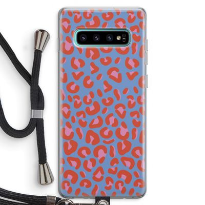 Leopard blue: Samsung Galaxy S10 Plus Transparant Hoesje met koord