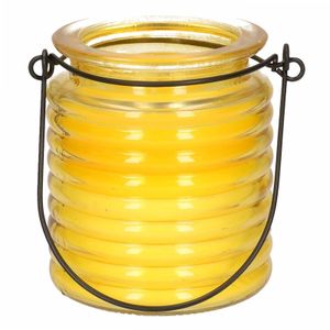 1x Citronellakaarsen in geel geribbeld glas 7,5 cm   -