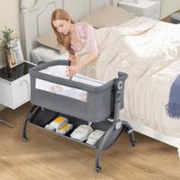 Babywieg met 7-voudige Hoogteverstelling Vergrendelbare Wielen Opbergmand Matras en Zonnekap Babywieg met 7-voudige Hoogteverstelling Vergrendelbare Wielen Opbergmand Matras en Zonnekap