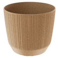 Moderne carf-stripe plantenpot/bloempot kunststof dia 19.5 cm/hoogte 17 cm eco/aarde beige