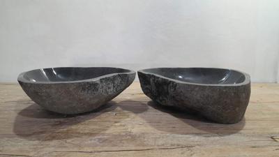Wasbakken riviersteen set RM250334AB, 48x40x15 cm