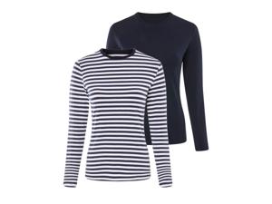 esmara 2 dames shirts (marineblauw/wit gestreept, XS (32/34))