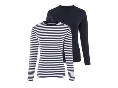 esmara 2 dames shirts (marineblauw/wit gestreept, L (44/46))
