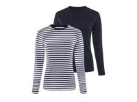 esmara 2 dames shirts (marineblauw/wit gestreept, XS (32/34))