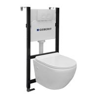 Nemo Go Aquaflow toiletset Spoelrandloos bestaande uit Geberit inbouwreservoir, met softclose toiletzitting quick release en bedieningsplaat wit 080051 - thumbnail