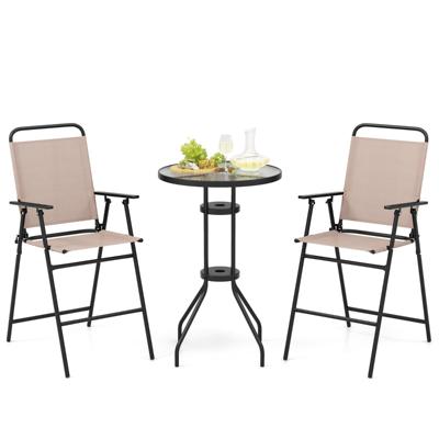 Bistrotafel met 2 Inklapbare Stoelen 3-Delige Balkonmeubels Balkonset Tuinmeubelset Zitgroep Tuinset voor Tuin Balkon Zwembad Beige