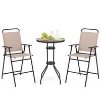 Bistrotafel met 2 Inklapbare Stoelen 3-Delige Balkonmeubels Balkonset Tuinmeubelset Zitgroep Tuinset voor Tuin Balkon Zwembad Beige