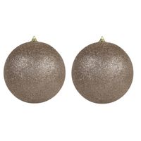 3x stuks Champagne grote kerstballen met glitter kunststof 18 cm - thumbnail