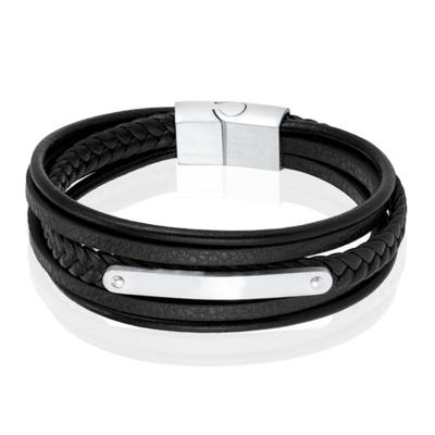 Mendes Lederen Armband voor Mannen - Zilver, Met Graveerplaat en RVS Sluiting-23cm Mendes Lederen Armband voor Mannen - Zilver, Met Graveerplaat en RVS Sluiting-23cm