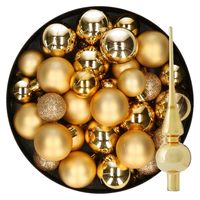 Kerstversiering kunststof kerstballen met piek goud 6-8-10 cm pakket van 47x stuks - thumbnail