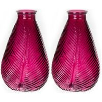 Bellatio Design Bloemenvaas - 2x - paars transparant glas - D14 x H23 cm - Vazen