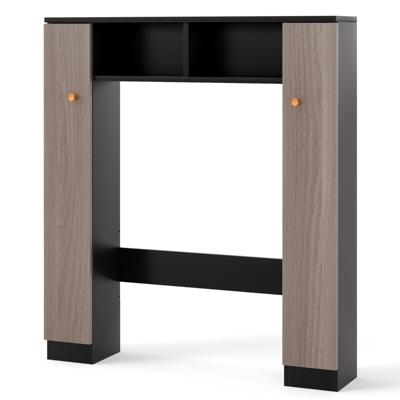 Badkamerplank Boven het Toilet Toiletkast met Dubbele Deur 2 Open Vakken en 4 Verstelbare Planken Vrijstaand Opbergrek Zwart