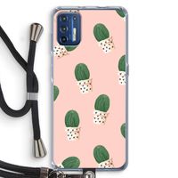 Cactusprint roze: Motorola Moto G9 Plus Transparant Hoesje met koord