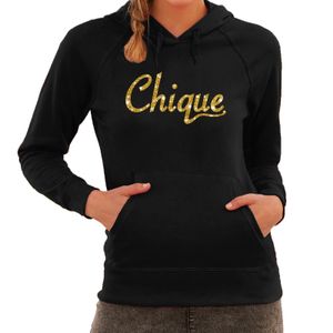 Chique goud glitter tekst hoodie zwart dames