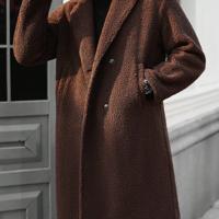 Bon&Bon Men's Coffee Brown Teddy Fleece Jacket | Double Breasted Coat Coffee Brown / M