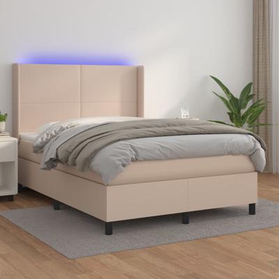 Boxspring met matras en LED kunstleer cappuccinokleur 140x190cm