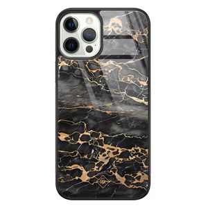 iPhone 12 Pro glazen hardcase - Marmer grijs brons