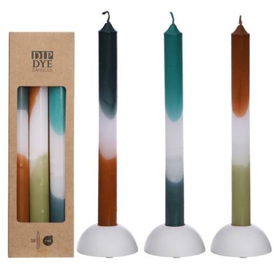 Kaars dip dye petrol olijf set 3