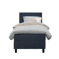 Leen Bakker - Boxspring Liv Geblokt - 90x200 Cm - Vierkante Poot - Stof/Velvet - Blauw