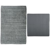 MSV Douche anti-slip mat en droogloop mat - Napoli badkamer set - rubber/polyester - donkergrijs - thumbnail