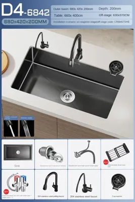 Luxe Waterval Keukenspoelbak - Zwart RVS | Enkelbak | Onderbouw | Inclusief Kraan & Zeepdispenser