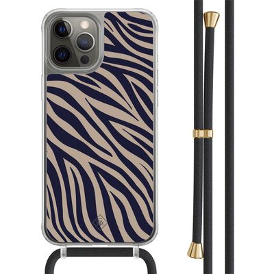 iPhone 12 (Pro) hoesje met zwart koord - Chevron navy