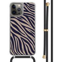 iPhone 12 (Pro) hoesje met zwart koord - Chevron navy
