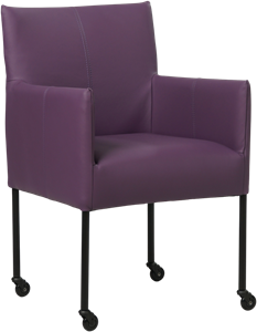 Paarse leren moderne kuipstoel Desire - poot rond zwart met wiel - Toledo Leer Aubergine (paars leer)