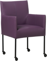 Paarse leren moderne kuipstoel Desire - poot rond zwart met wiel - Toledo Leer Aubergine (paars leer)