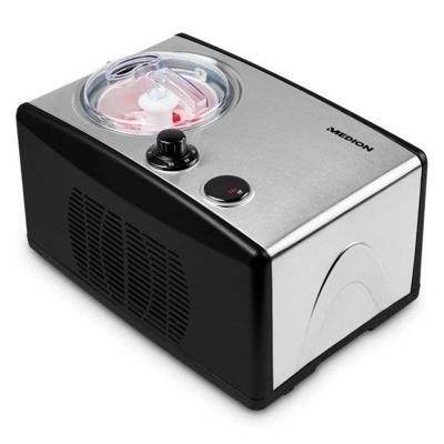 MEDION Elektrische aluminium ijs- en yoghurtmachine met compressor, ijsmachine met een capaciteit van 1,5 liter (komt overeen met