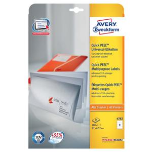 Avery Zweckform 4782, Universele etiketten, Ultragrip, wit, 25+5 vel, 8 per vel, 97 x 67,7 mm