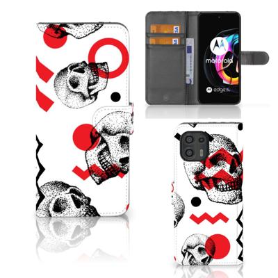Telefoonhoesje met Naam Motorola Edge 20 Lite Skull Red | Portemonnee hoesje
