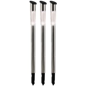 Set van 3x stuks solar tuinlampen/prikspots op zonne-energie 70 cm Rvs