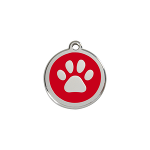 Paw Print Red roestvrijstalen hondenpenning small/klein dia. 2 cm - RedDingo